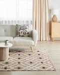 Miniatyrbillede 2 af 8: Beige bomuldsjutetæppe 160 x 230 cm flettet håndlavet med kvaster naturlig boho-stil