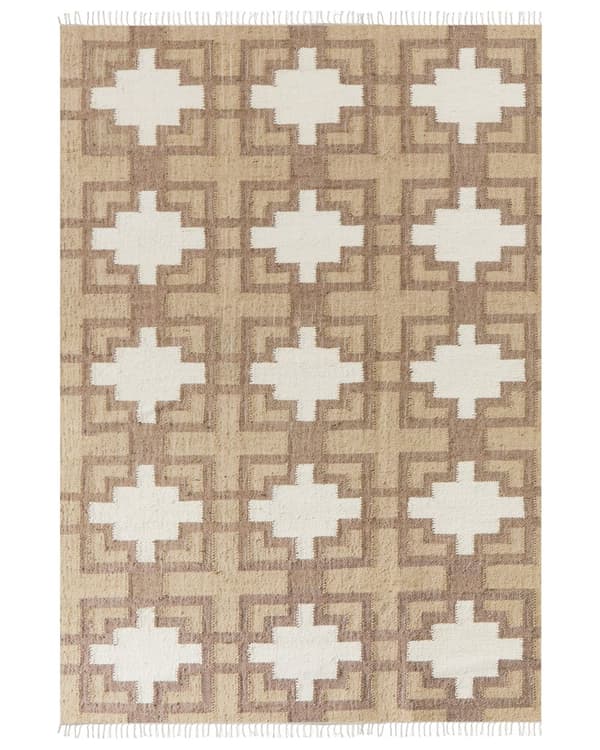Beige bomuldsjutetæppe 160 x 230 cm flettet håndlavet med kvaster naturlig boho-stil