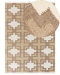 Miniatyrbillede 1 af 7: Beige bomuldsjutetæppe 160 x 230 cm flettet håndlavet med kvaster naturlig boho-stil