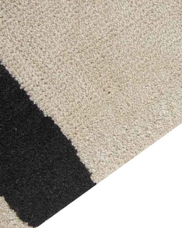 Gulvtæppe Beige Sort Polyester 160 x 230 cm Designtæppe med Mønster Fladvævet Løs Tæppe til Gulvet under Sofabord Gulvtæp Lyddæmpende
