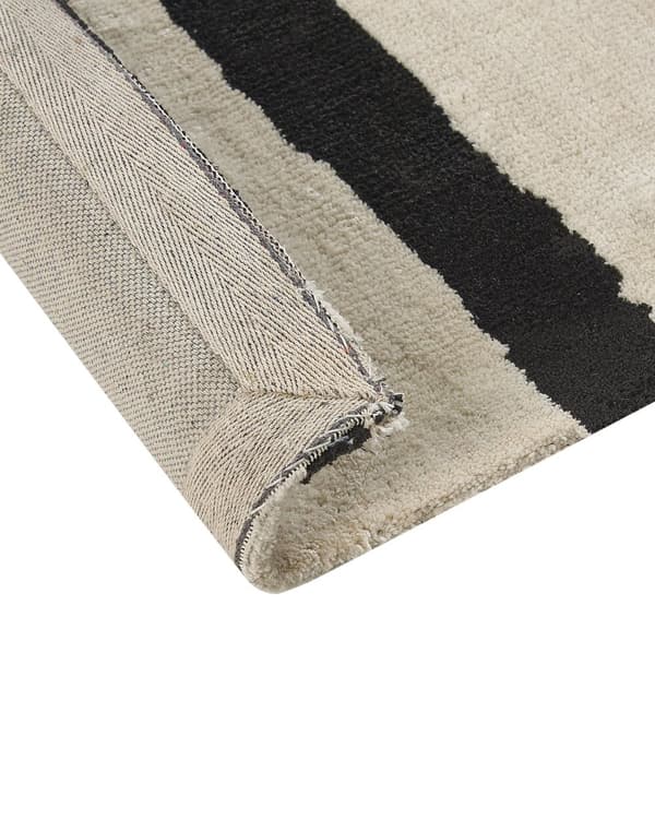 Gulvtæppe Beige Sort Polyester 160 x 230 cm Designtæppe med Mønster Fladvævet Løs Tæppe til Gulvet under Sofabord Gulvtæp Lyddæmpende