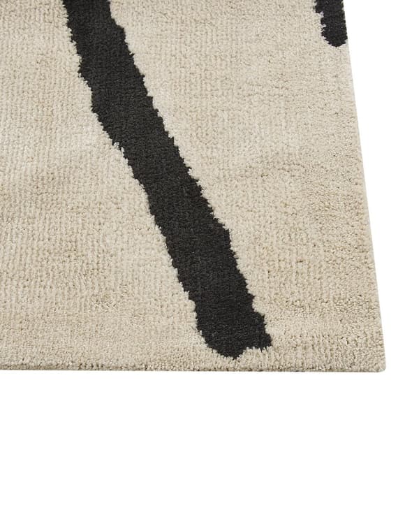 Gulvtæppe Beige Sort Polyester 160 x 230 cm Designtæppe med Mønster Fladvævet Løs Tæppe til Gulvet under Sofabord Gulvtæp Lyddæmpende
