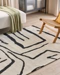 Miniatyrbillede 2 af 6: Gulvtæppe Beige Sort Polyester 160 x 230 cm Designtæppe med Mønster Fladvævet Løs Tæppe til Gulvet under Sofabord Gulvtæp Lyddæmpende
