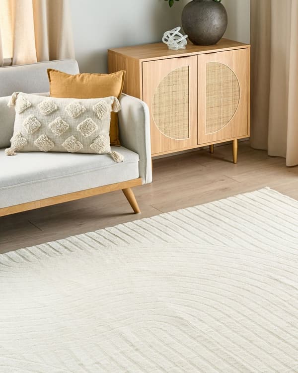 Gulvtæppe Beige Uld 200 x 300 cm Uldtæppe med Mønster Fladvævet Løs Tæppe til Gulvet under Sofabord Gulvtæp Lyddæmpende