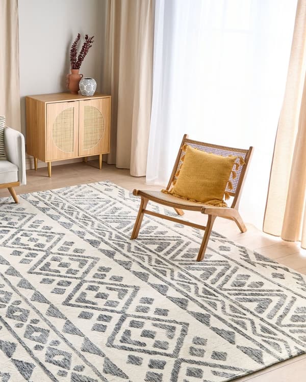 Gulvtæppe Beige Grå Polyester 300 x 400 cm Designtæppe med Mønster Fladvævet Løs Tæppe til Gulvet under Sofabord Gulvtæp Lyddæmpende