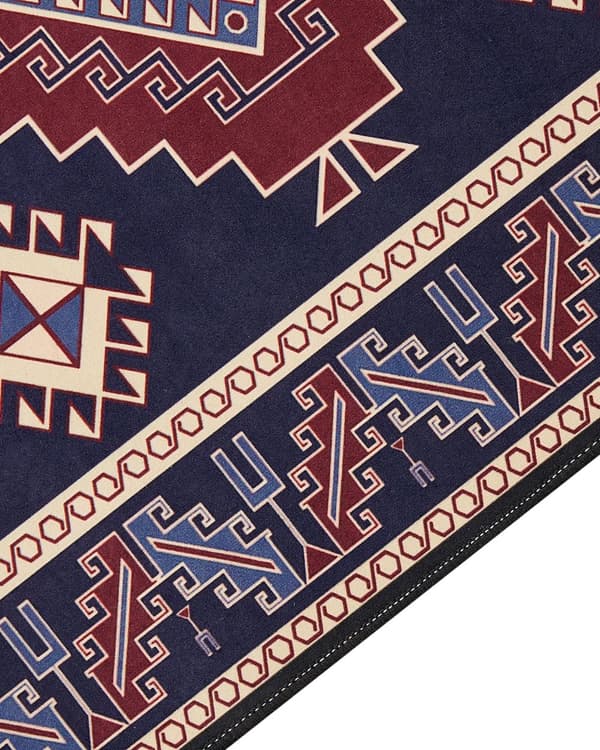 Gulvtæppe blå rød 60 x 200 cm polyester orientalsk mønster rektangulært vævet retro