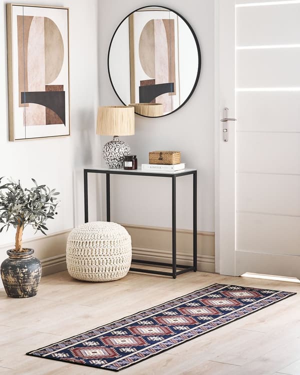 Gulvtæppe blå rød 60 x 200 cm polyester orientalsk mønster rektangulært vævet retro