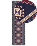Miniatyrbillede 1 af 7: Gulvtæppe blå rød 60 x 200 cm polyester orientalsk mønster rektangulært vævet retro