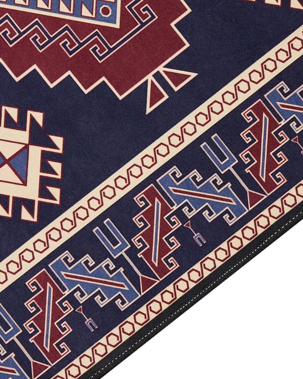 Gulvtæppe blå rød 80 x 240 cm polyester orientalsk mønster rektangulært vævet retro