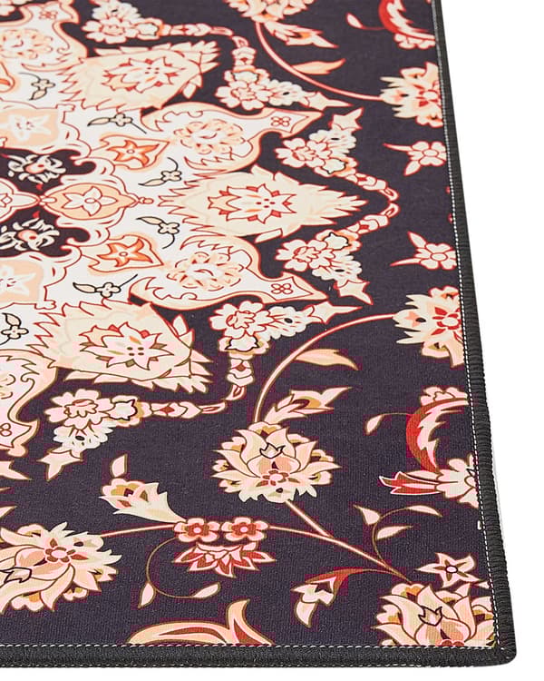 Gulvtæppe sort og beige 60 x 200 cm orientalsk mønster skridsikker underside vintagestil til entréen