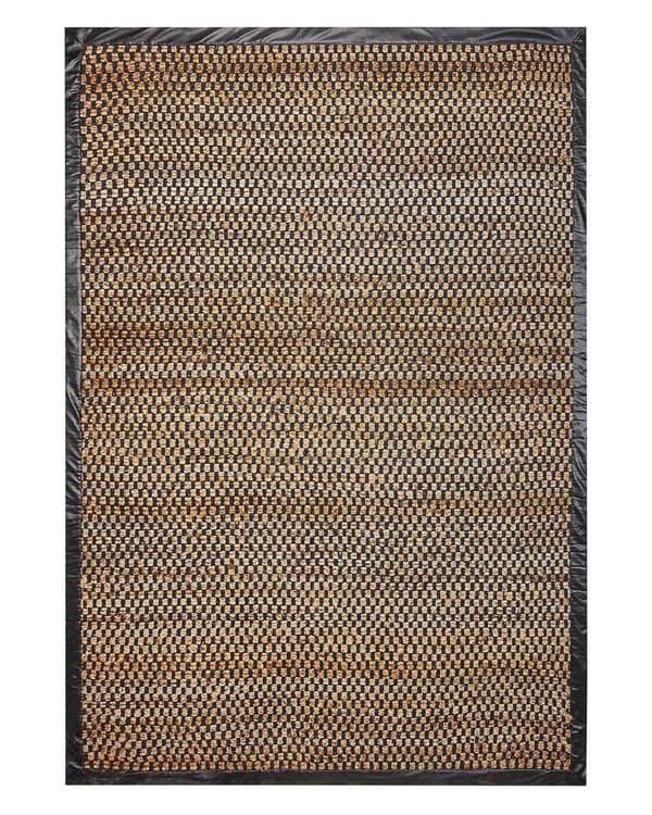 Teppe i svart og beige jute bomullsskinn 140 x 200 cm Rektangulært håndvevd teppe Rutete mønster Rustikk tradisjonell design