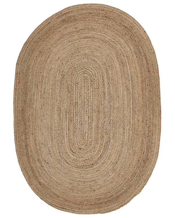 Gulvtæppe Beige Jute 160 x 230 cm Dekorativ Ovalt Løs Håndvævet Tæppe Tilbehør til Stue Entré Soveværelse Indretning Natur Inspireret Boho