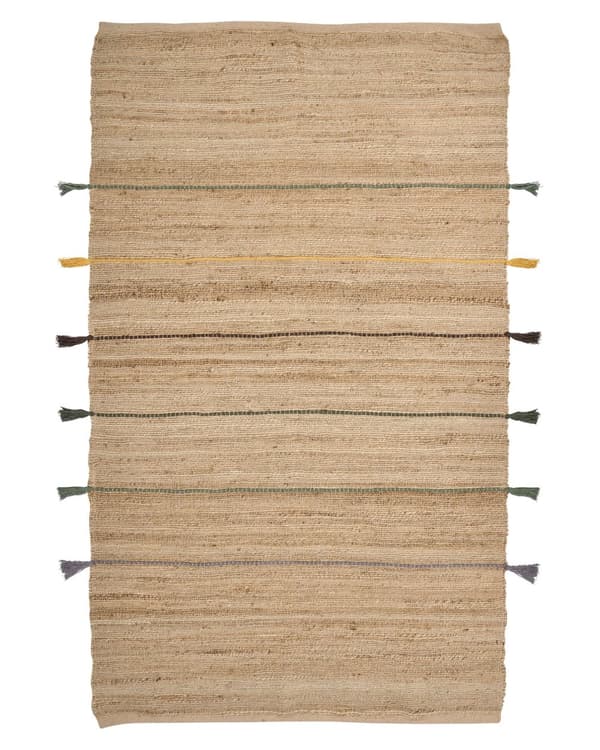Beige jutetæppe 140 x 200 cm moderne med kvaster