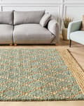 Miniatyrbillede 4 af 8: Gulvtæppe Beige Grøn Jute 160 x 230 cm Natur Tæppe Mønster Rustik Boho Stil Fladvævet Gulvtæp Flettet Jutetæppe til Sofabord Indretning