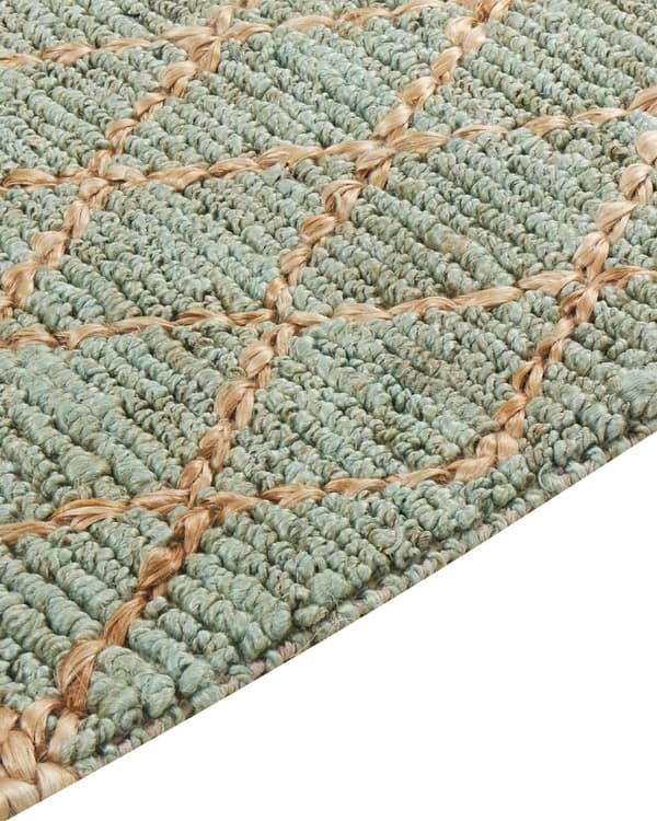 Gulvtæppe Beige Grøn Jute 160 x 230 cm Natur Tæppe Mønster Rustik Boho Stil Fladvævet Gulvtæp Flettet Jutetæppe til Sofabord Indretning