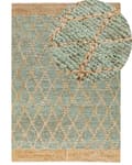 Miniatyrbillede 1 af 8: Gulvtæppe Beige Grøn Jute 160 x 230 cm Natur Tæppe Mønster Rustik Boho Stil Fladvævet Gulvtæp Flettet Jutetæppe til Sofabord Indretning