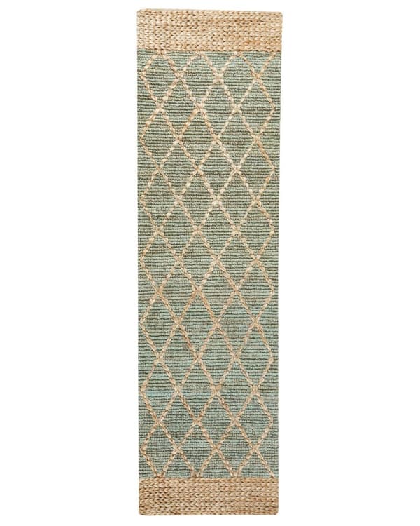 Tæppeløber Beige Grøn Jute 80 x 300 cm Fladvævet Løs Gulvløber til Entre Tæppe Mønstret Håndvævet Flettet Lang Gulvtæppe til Gang Tilbehør