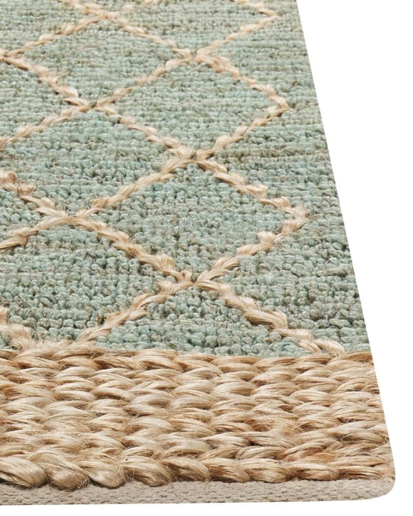 Tæppeløber Beige Grøn Jute 80 x 300 cm Fladvævet Løs Gulvløber til Entre Tæppe Mønstret Håndvævet Flettet Lang Gulvtæppe til Gang Tilbehør