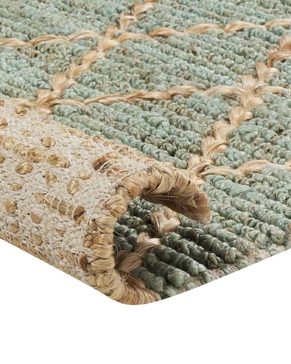 Tæppeløber Beige Grøn Jute 80 x 300 cm Fladvævet Løs Gulvløber til Entre Tæppe Mønstret Håndvævet Flettet Lang Gulvtæppe til Gang Tilbehør