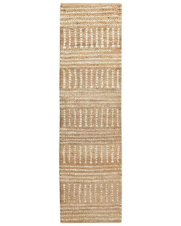 Beige jutetæppe 80 x 300 cm stribet mønster håndvævet i boho-stil til entreen soveværelset