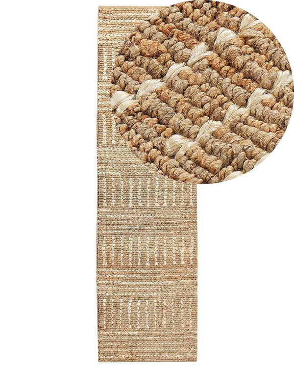 Beige jutetæppe 80 x 300 cm stribet mønster håndvævet i boho-stil til entreen soveværelset
