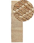 Miniatyrbillede 1 af 7: Beige jutetæppe 80 x 300 cm stribet mønster håndvævet i boho-stil til entreen soveværelset