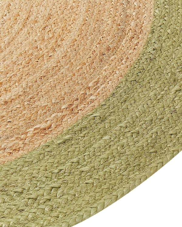 Beige og grønt jutetæppe ø 140 cm dekorativt håndknyttet i boho-stil til entréen stuen