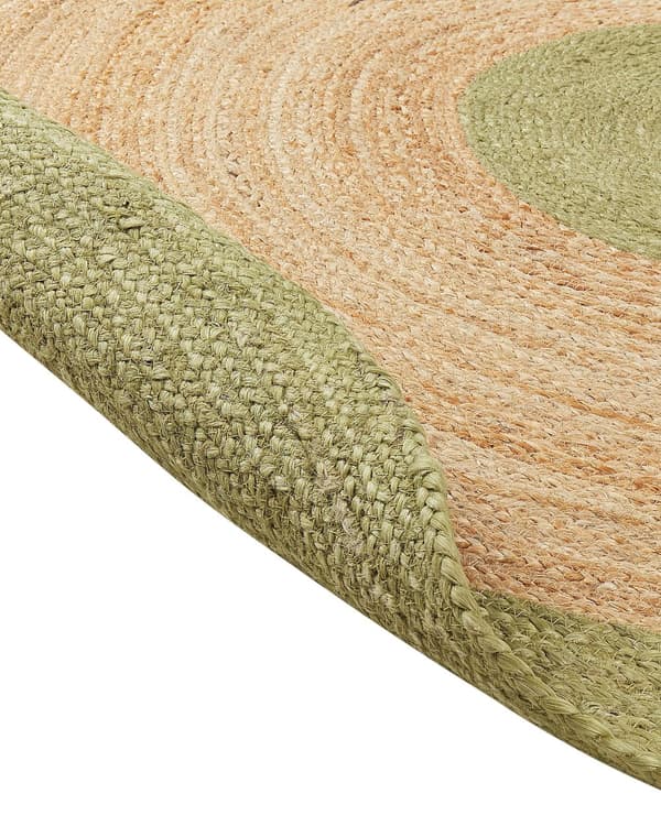 Beige og grønt jutetæppe ø 140 cm dekorativt håndknyttet i boho-stil til entréen stuen