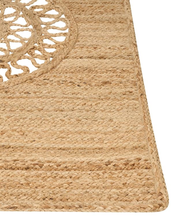 Tæppeløber Beige Jute 80 x 300 cm Fladvævet Løs Gulvløber til Entre Tæppe Mønstret Håndvævet Flettet Lang Gulvtæppe til Gang Tilbehør