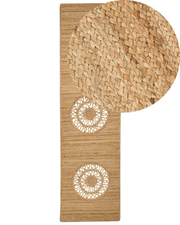 Tæppeløber Beige Jute 80 x 300 cm Fladvævet Løs Gulvløber til Entre Tæppe Mønstret Håndvævet Flettet Lang Gulvtæppe til Gang Tilbehør