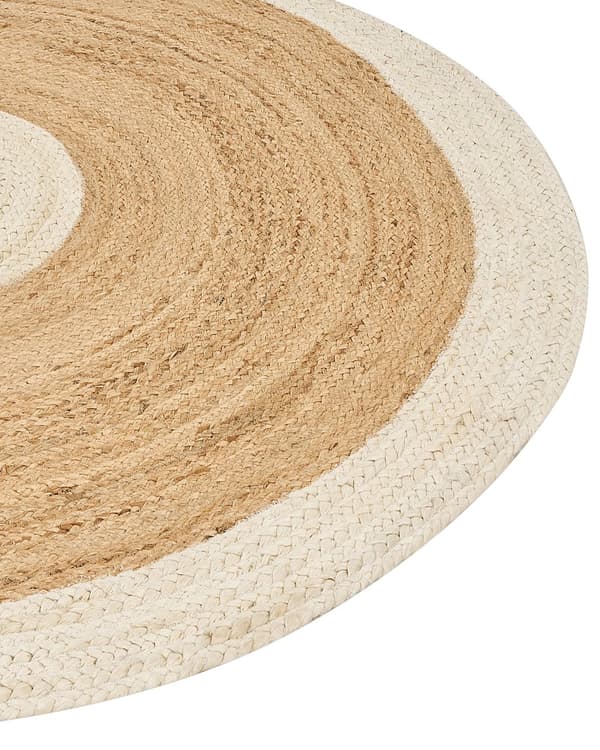 Beige og hvidt jutetæppe ø 140 cm dekorativt håndknyttet i boho-stil til entréen stuen