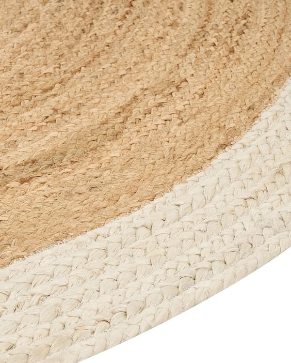 Beige og hvidt jutetæppe ø 140 cm dekorativt håndknyttet i boho-stil til entréen stuen