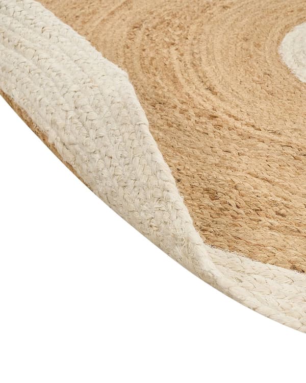 Beige og hvidt jutetæppe ø 140 cm dekorativt håndknyttet i boho-stil til entréen stuen