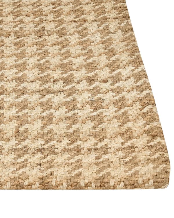 Beige jute tæppe 200 x 300 cm peplite mønster håndvævet boho stil til stue soveværelse