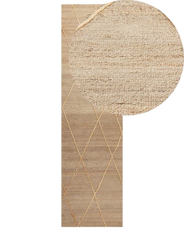 Tæppeløber Beige Jute 80 x 300 cm Fladvævet Løs Gulvløber til Entre Tæppe Mønstret Håndvævet Flettet Lang Gulvtæppe til Gang Tilbehør
