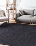 Miniatyrbillede 4 af 8: Sort jutetæppe 160 x 230 cm med kvaster håndknyttet i boho-stil til entréen