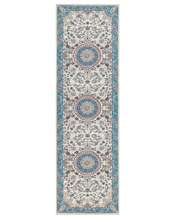 Gångmatta Beige och Blå Polyester 60 x 200 cm Orientalisk Mönster Halkskydd Botten Vintage Stil Modern Hall