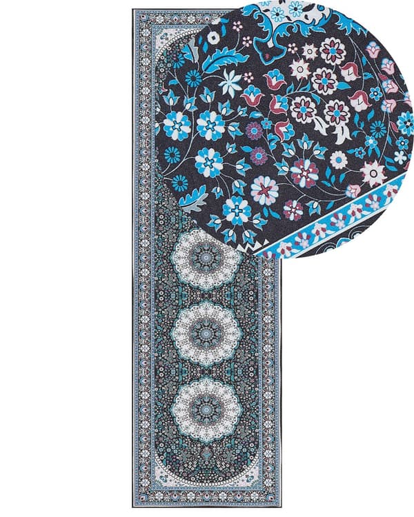Gångmatta Blå Polyester 60 x 200 cm Orientaliska Mönster Halkskydd Botten Vintage Stil Modern Hall
