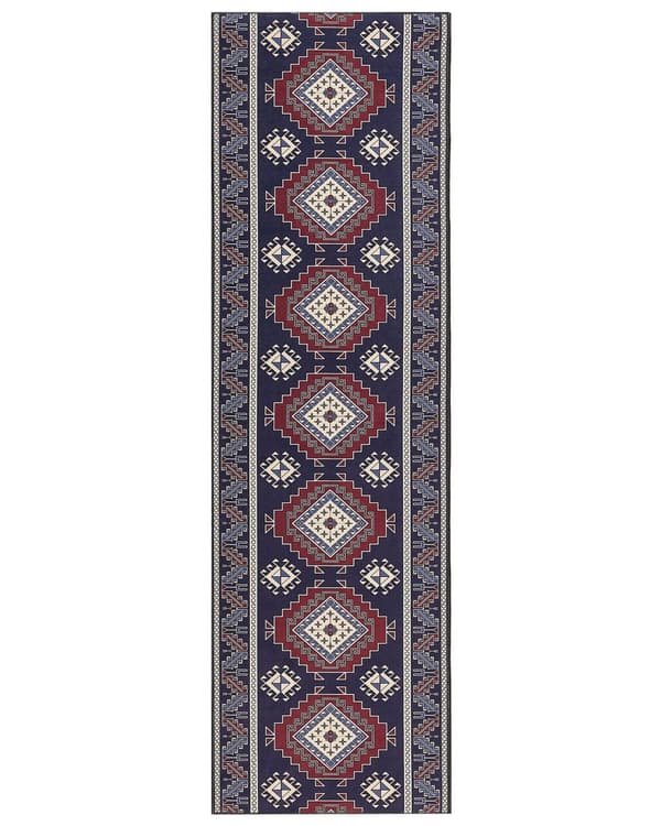 Gångmatta Blå och Röd Polyester 60 x 200 cm Orientaliska Mönster Halkfri Botten Vintage Stil Modern Hall