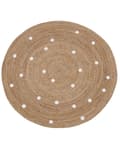 Miniatyrbild 4 av 7: Rund Matta Beige Jute ø 140 cm Enfärgad med Prickigt Mönster Vardagsrum Sovrum