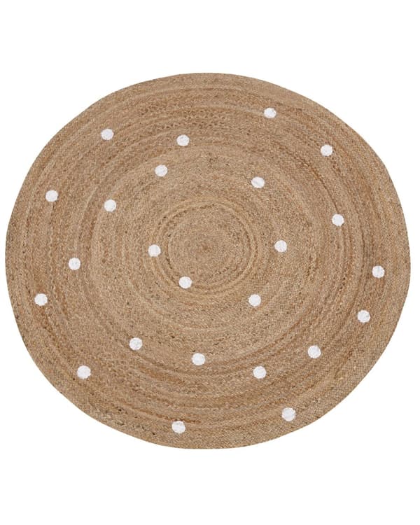 Rund Matta Beige Jute ø 140 cm Enfärgad med Prickigt Mönster Vardagsrum Sovrum