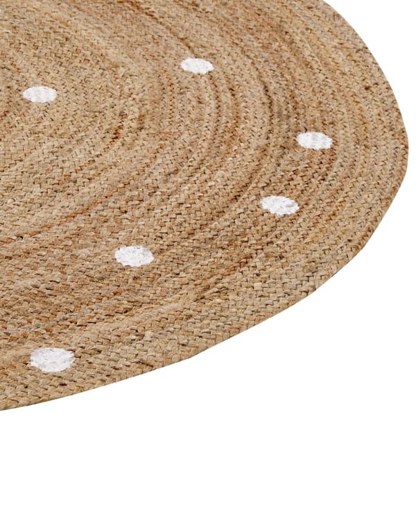 Rund Matta Beige Jute ø 140 cm Enfärgad med Prickigt Mönster Vardagsrum Sovrum