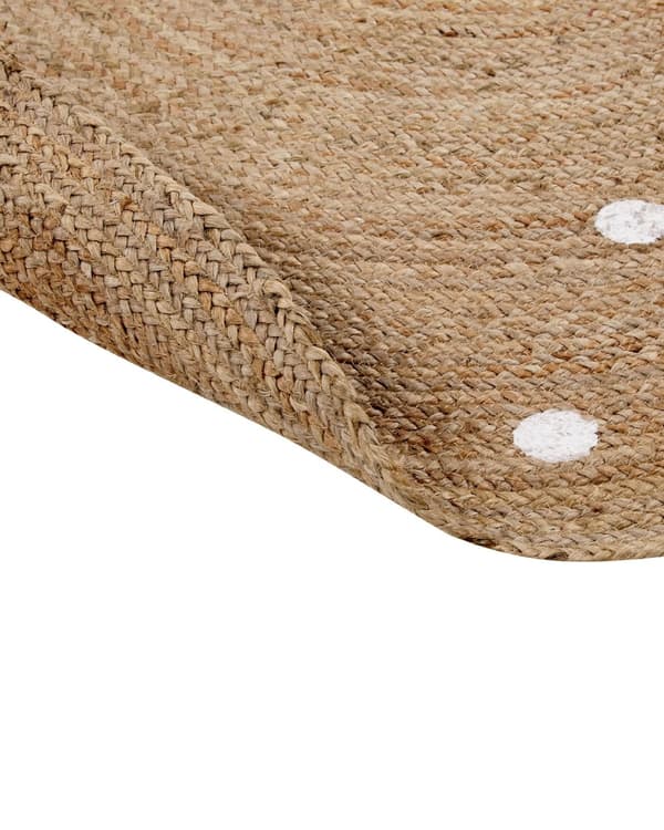Rund Matta Beige Jute ø 140 cm Enfärgad med Prickigt Mönster Vardagsrum Sovrum
