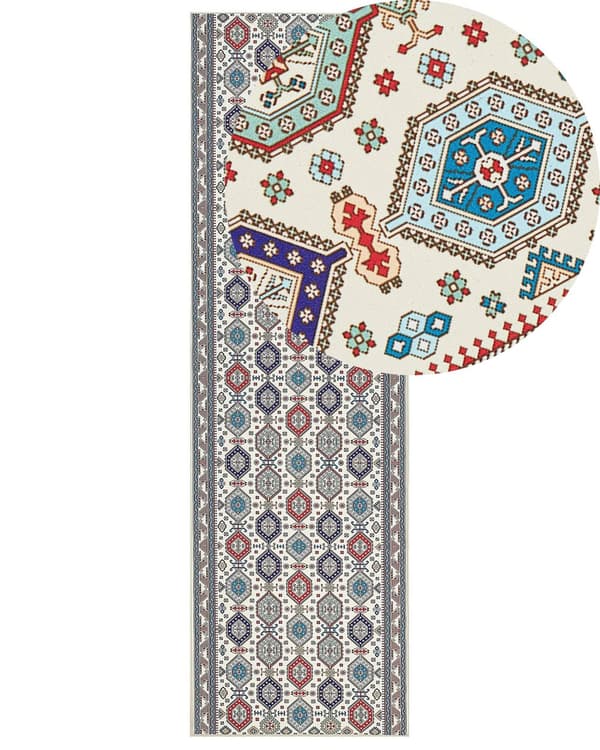 Gångmatta Flerfärgad Polyester 60 x 200 cm Orientaliskt Mönster Halksäker Botten Vintage Stil Modern Hall
