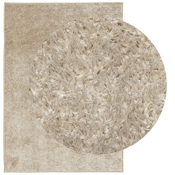 vidaXL gulvtæppe ISTAN 140x200 cm lang luv skinnende look beige