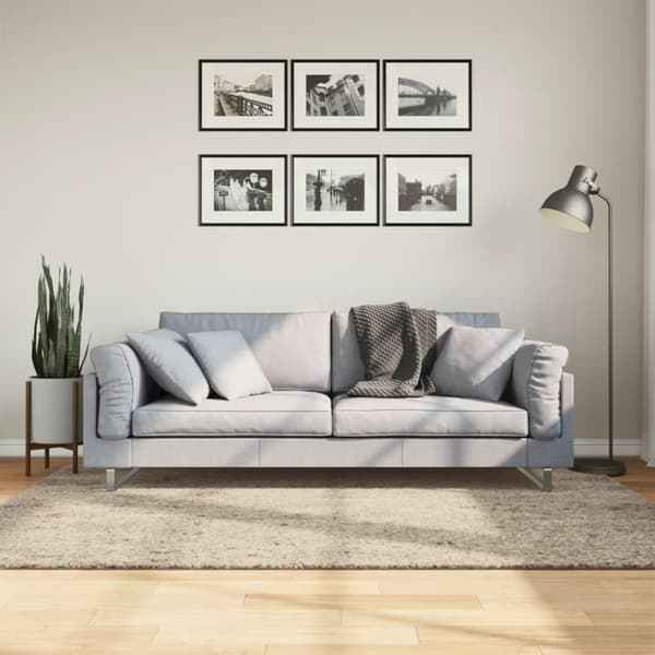 vidaXL gulvtæppe ISTAN 140x200 cm lang luv skinnende look beige