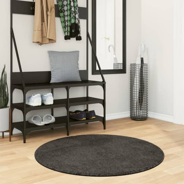 vidaXL Teppe ISTAN med lang luv skinnende utseende antrasitt Ø 100 cm