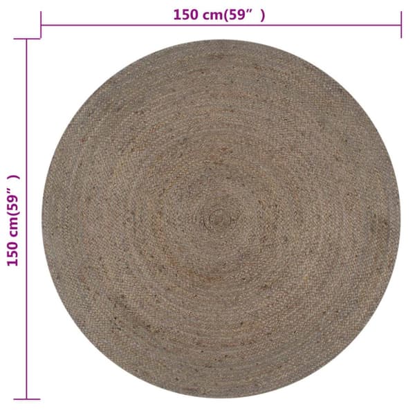 håndlavet tæppe jute rund 150 cm grå