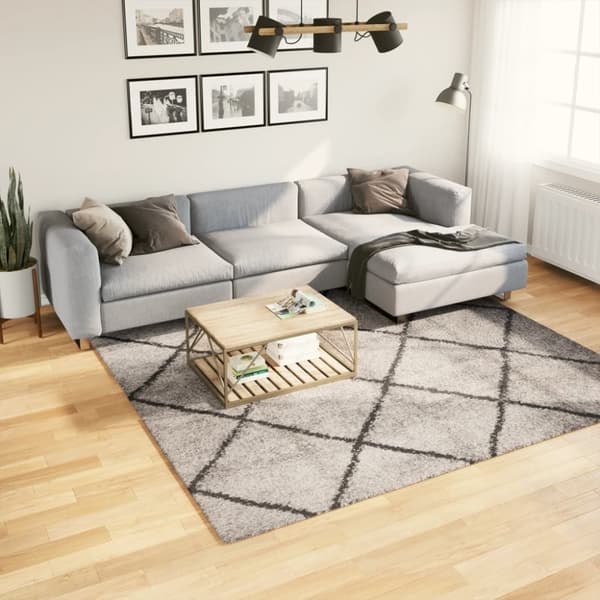 vidaXL Tykt teppe PAMPLONA høy luv moderne beige antrasitt 240x240 cm