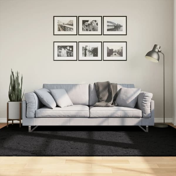vidaXL shaggy gulvtæppe PAMPLONA 160x230 cm høj luv sort